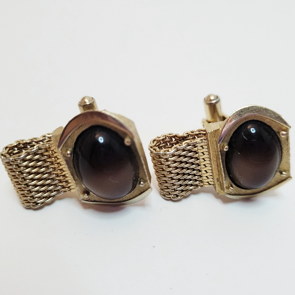 Swank Wrap Around 1970s Brown and Gold Cufflinks
